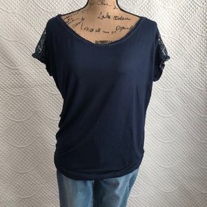 Navy with lace back short sleeve shirt